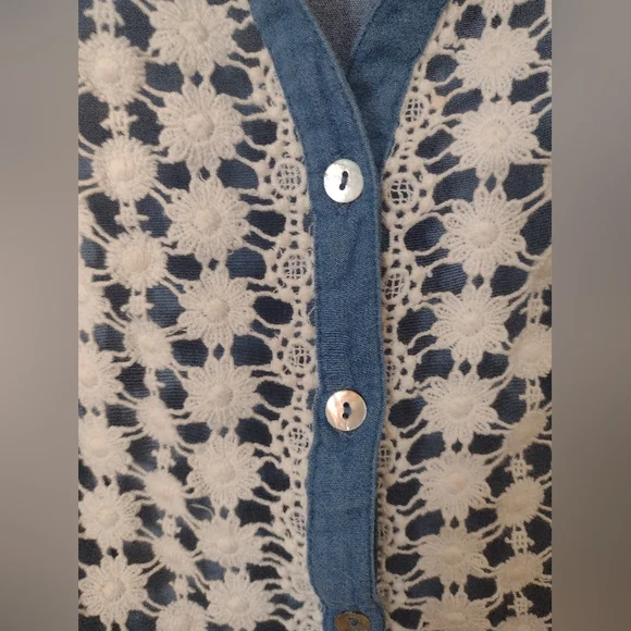 Exotic Jeans Desigual Denim & Lace Button Up Blouse - Picture 4 of 5